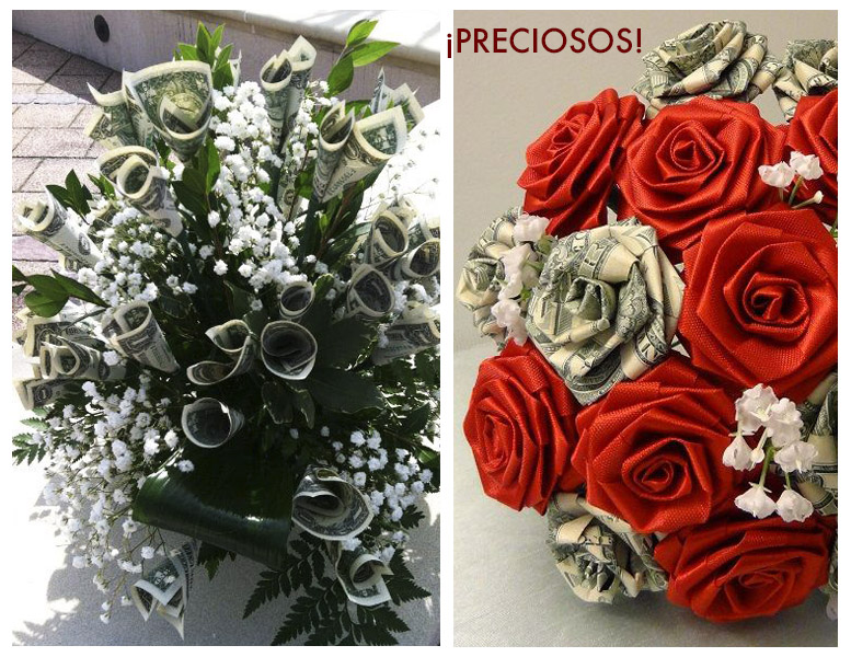 Idea original dinero regalo boda flores novia novios 