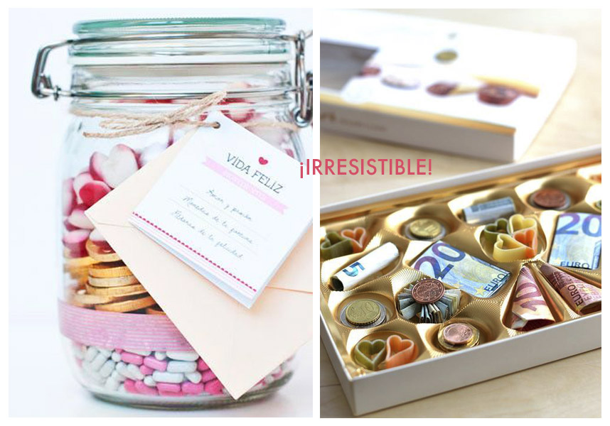 Idea original regalo boda novios dinero dulces