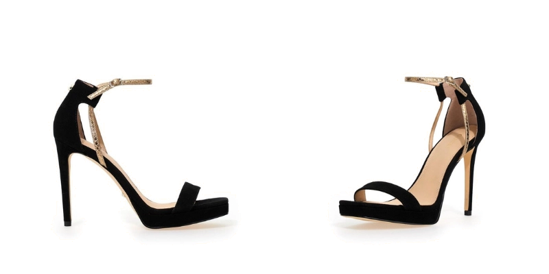 Sandalias negras de tacón alto y delgadas