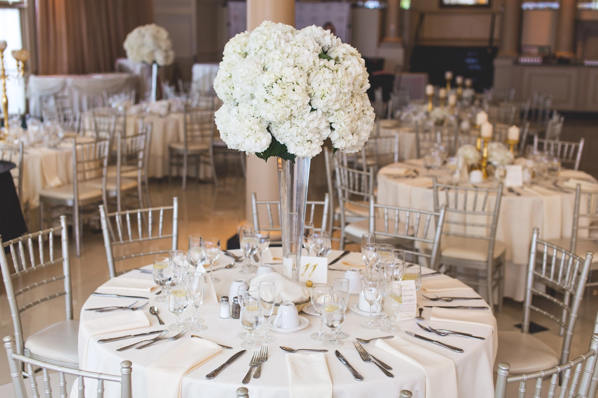 Decoración para el banquete, centros de flores