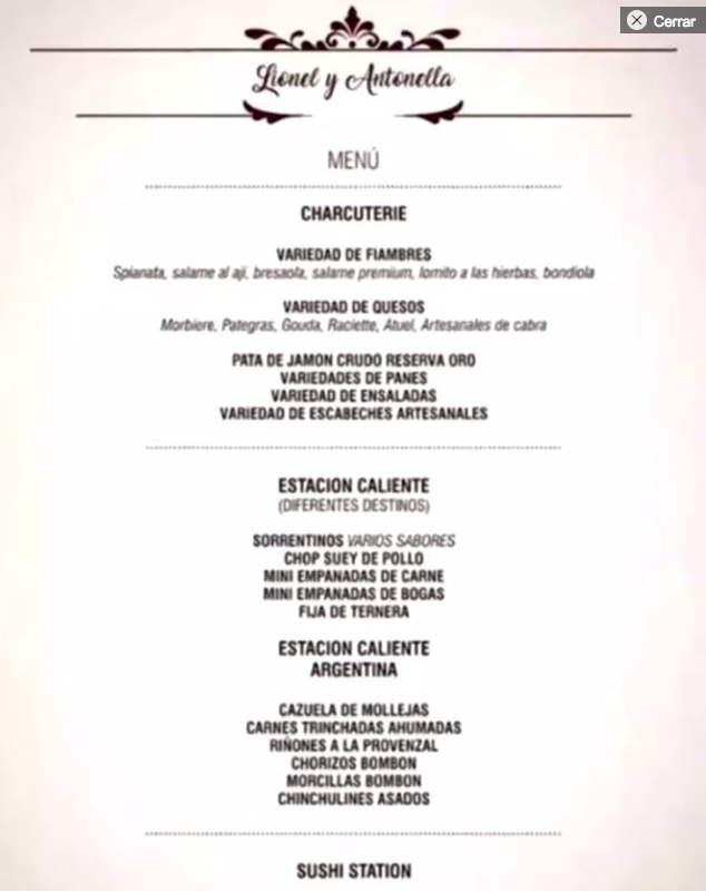 menu boda de lionel messi